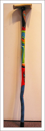 Carved and painted Wood Cane