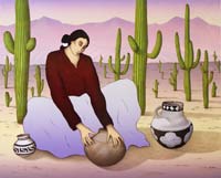 Woman with Cactus and Pottery